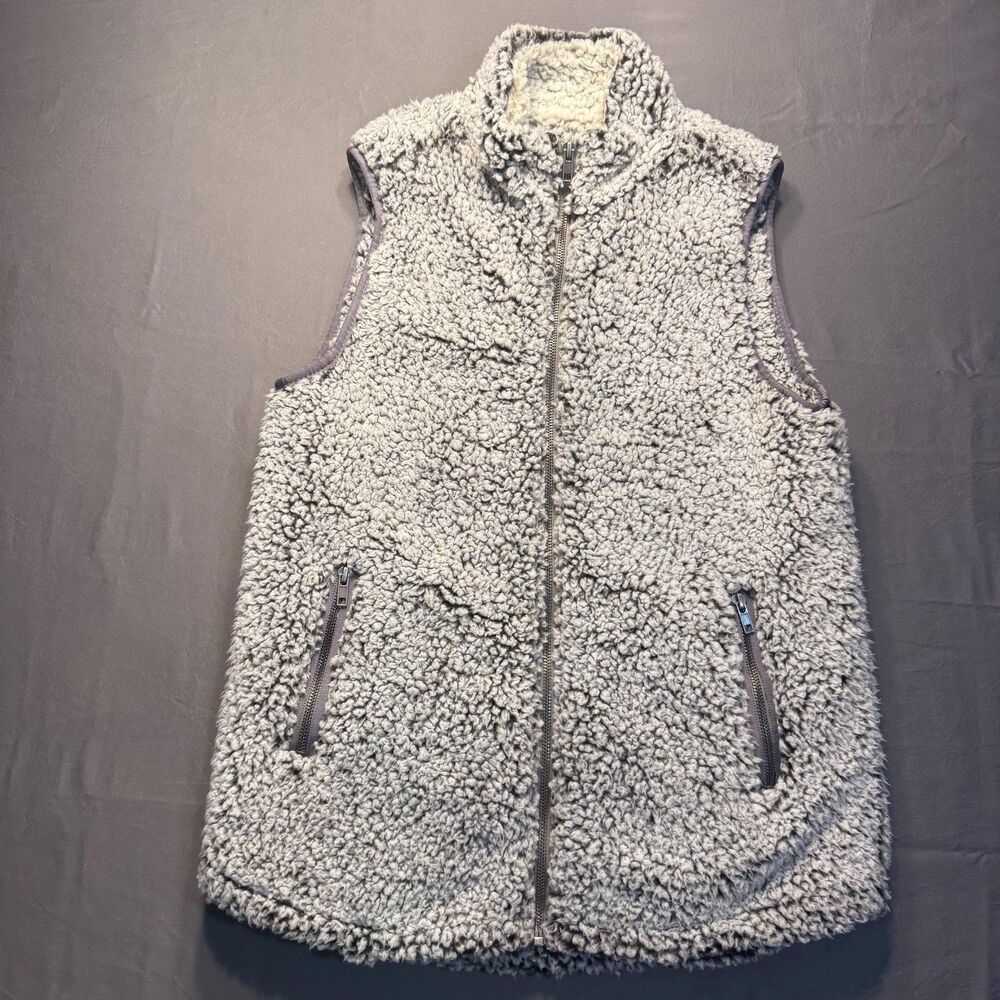 Thread & Supply Vest Womens Small Gray Sherpa Fleece Zip Pockets Cozy Layer